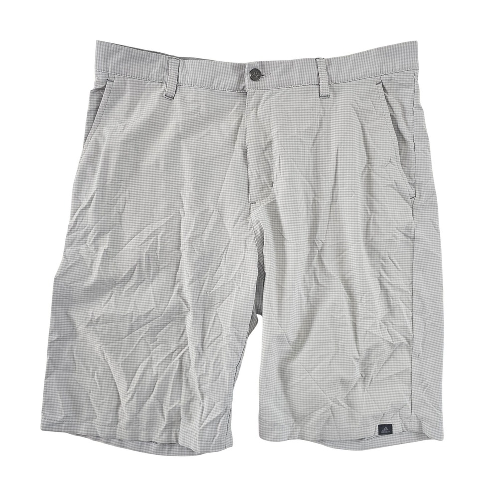 Adidas Golf Shorts Mens 36 Grey White MicroCheck Performance Flat Front Athletic